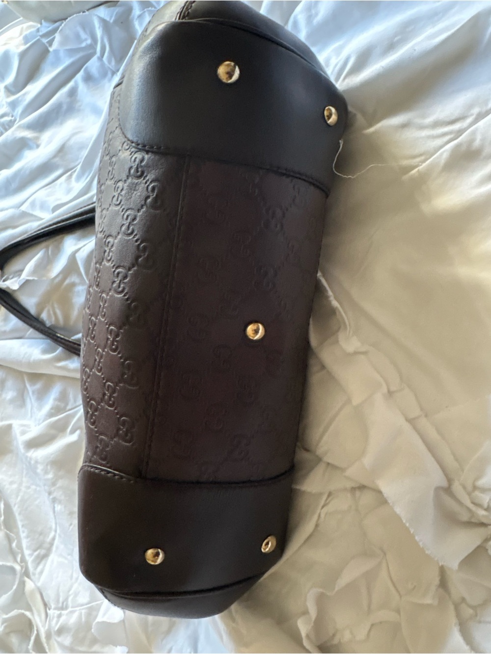 Gucci Brown GG Monogram Shoulder Bag with Gold Accents - Picture 3 of 8